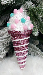 Înghețată decorativă roz cu pompoane pastel – 1cm set 10 bucati